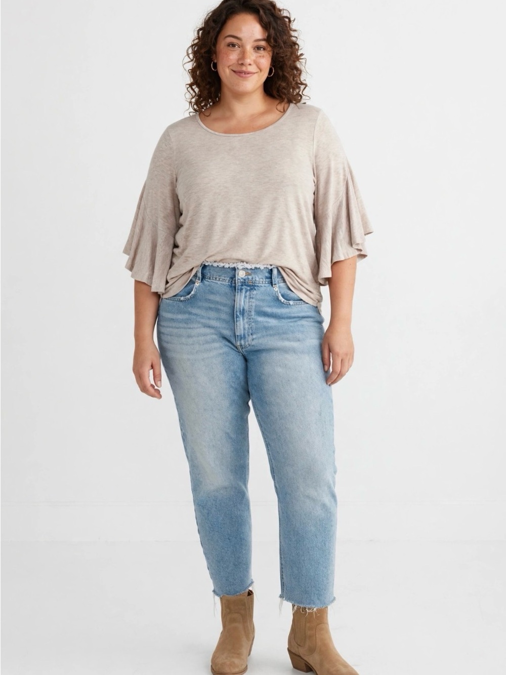 Raw hem Light Wash Straight Jeans - Blue